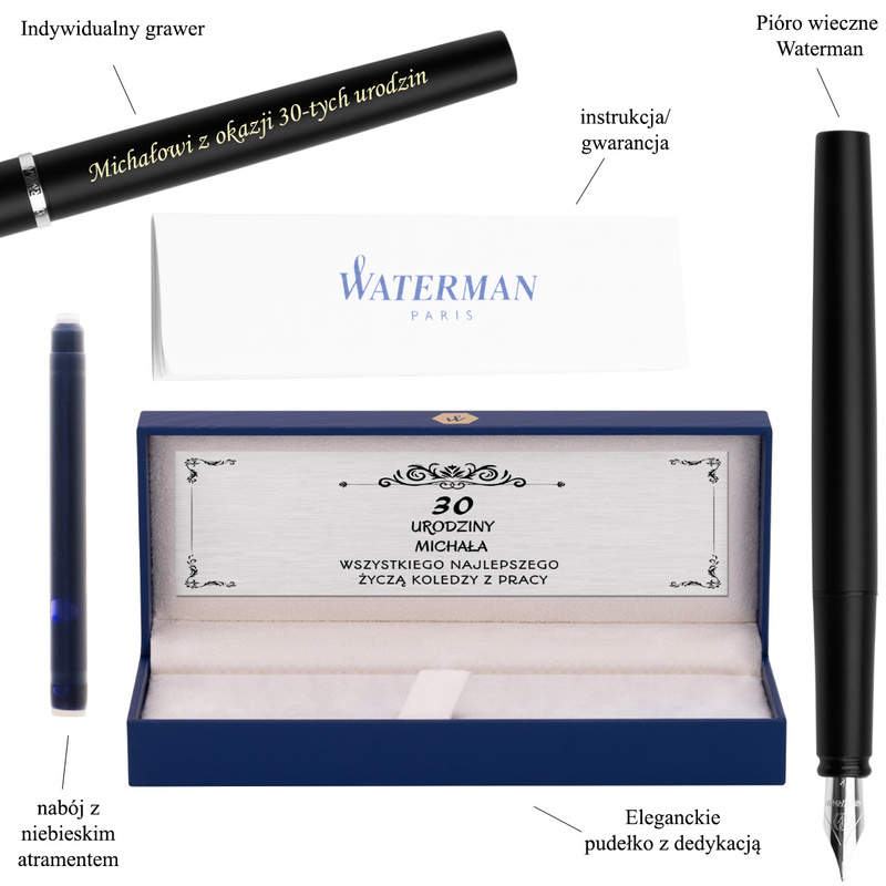Prezent dla maturzysty: pióro Waterman Allure czarny mat z grawerem