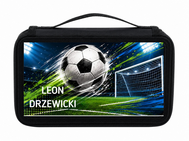Personalizowany piórnik piłkarski z piłką i własnym imieniem – piórnik dla fana futbolu