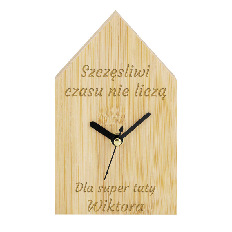 Zegar bambusowy w kształcie domku / Grawer / Prezent na Dzień Ojca