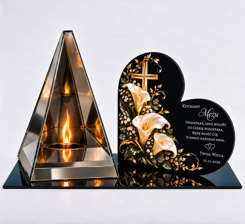 Personalizowany lampion lustrzany LED z sercem dla Męża – pamiątka z dedykacją, krzyżem i kaliami