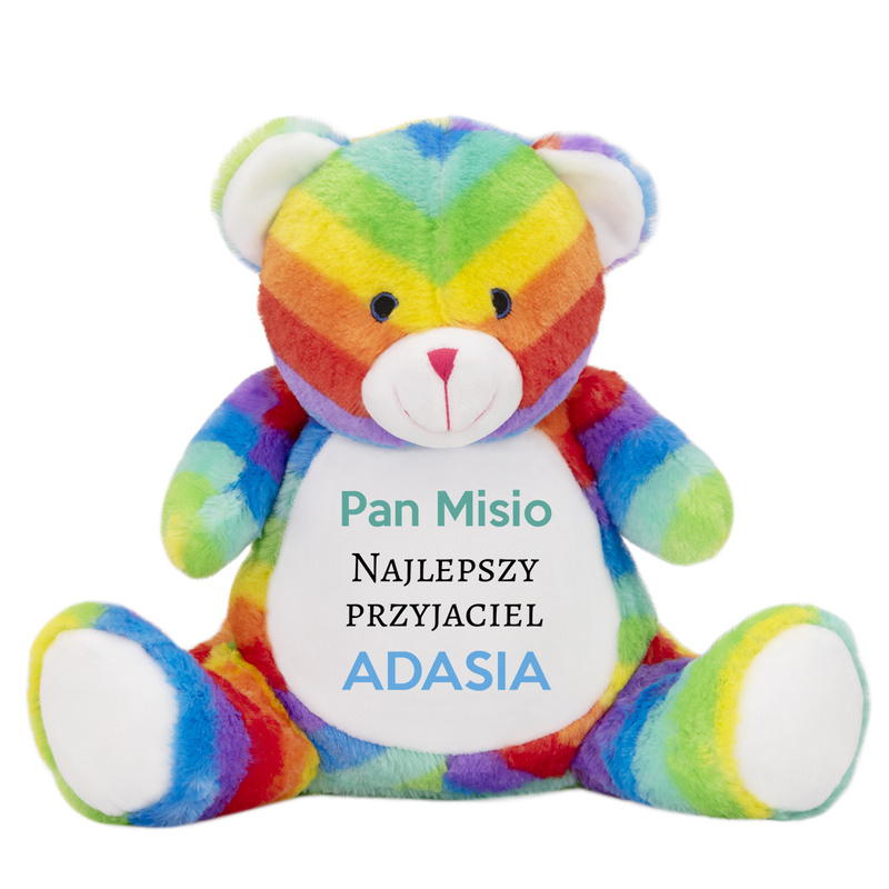 Personalizowany kolorowy miś pluszowy z nadrukiem – prezent dla dziecka 31,5 cm