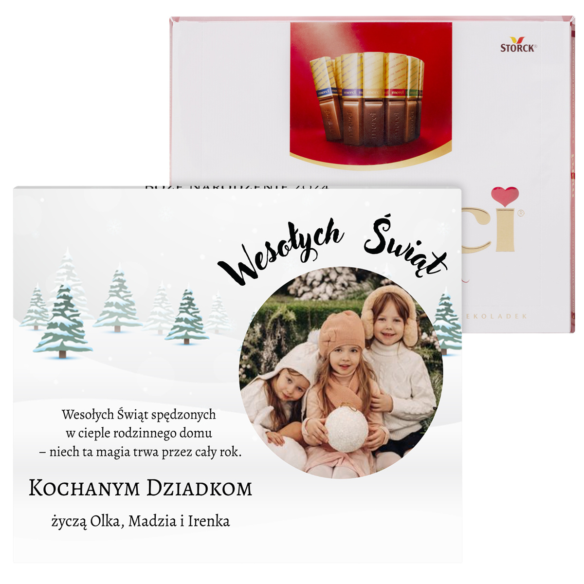 Merci z personalizowaną obwolutą – idealny, świąteczny upominek