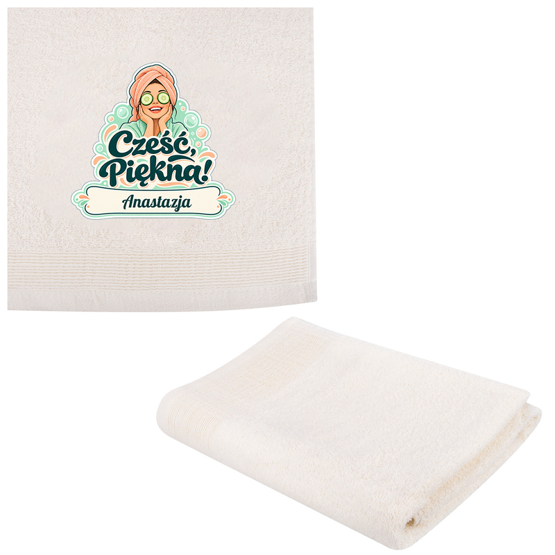 Ręcznik z personalizacją 50 × 90 cm – bawełniany, ecru,  prezent na każdą okazję