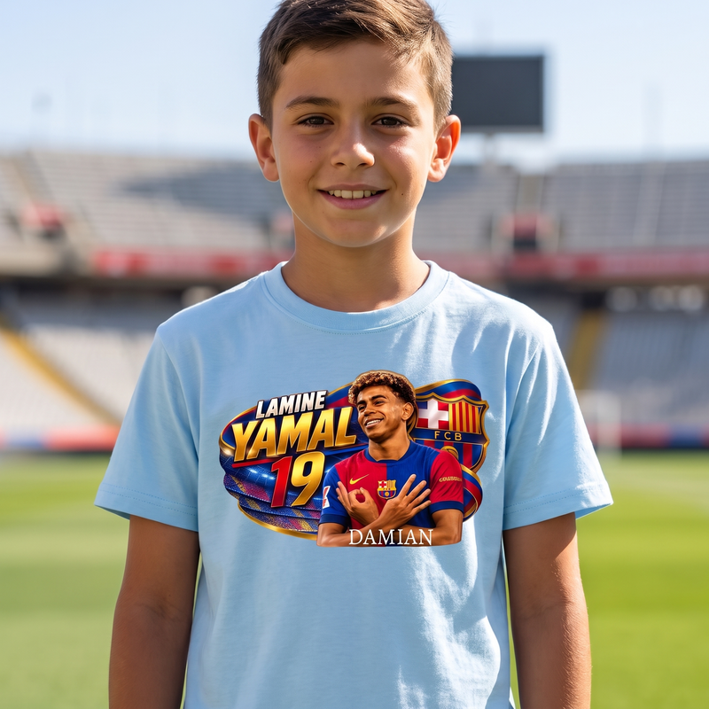 Personalizowana koszulka Lamine Yamal FC Barcelona z imieniem – dziecięcy T-shirt piłkarski