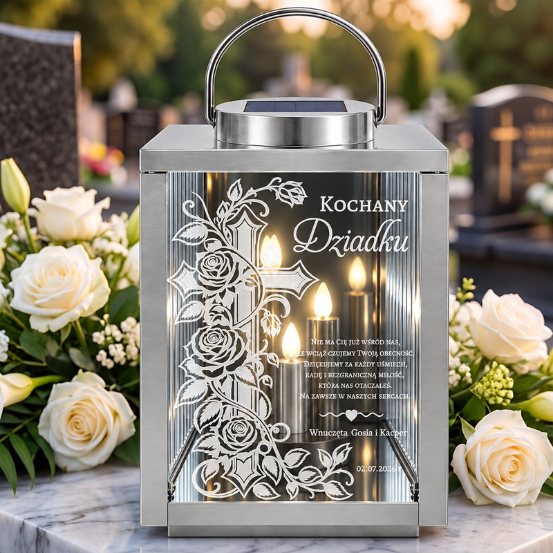 Personalizowany znicz solarny dla Dziadka z grawerem laserowym – latarnia pamięci 28 cm