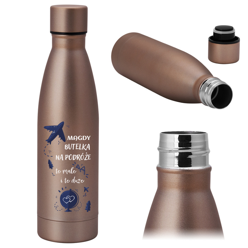Personalizowana butelka próżniowa 500 ml z nadrukiem UV na podróż