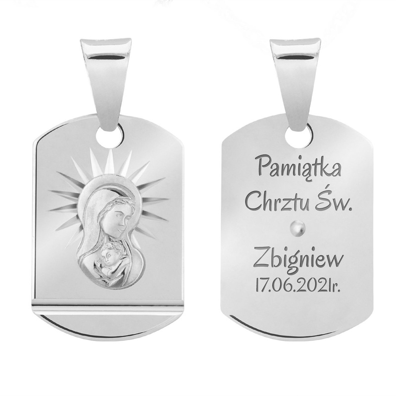 Srebrny medalik Matka Boska Madonna Pamiątka na Chrzest Grawer