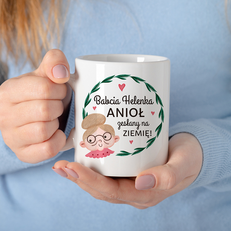 Prezent na Dzień Babci: kubek Babcia Anioł z nadrukiem imienia