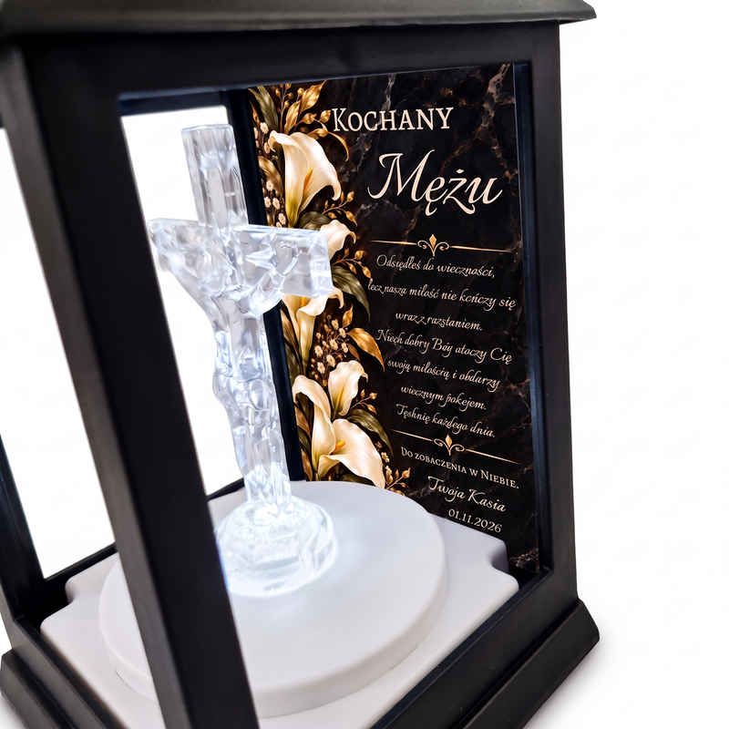 Znicz LED dla Dziadka – latarenka z krzyżem i personalizacją