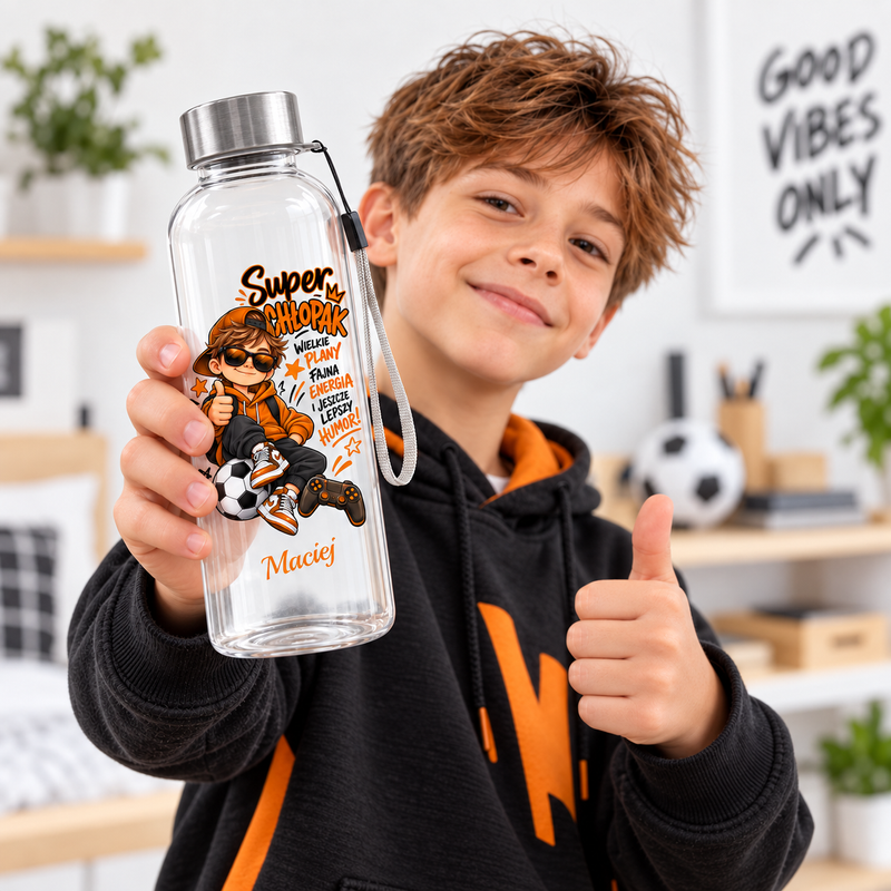 Personalizowana butelka na wodę dla chłopca z imieniem – Super Chłopak