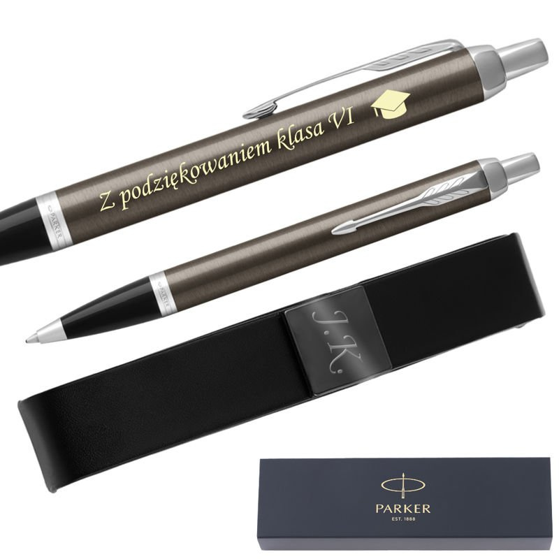 Parker IM Dark Espresso CT z grawerem na długopisie i etui