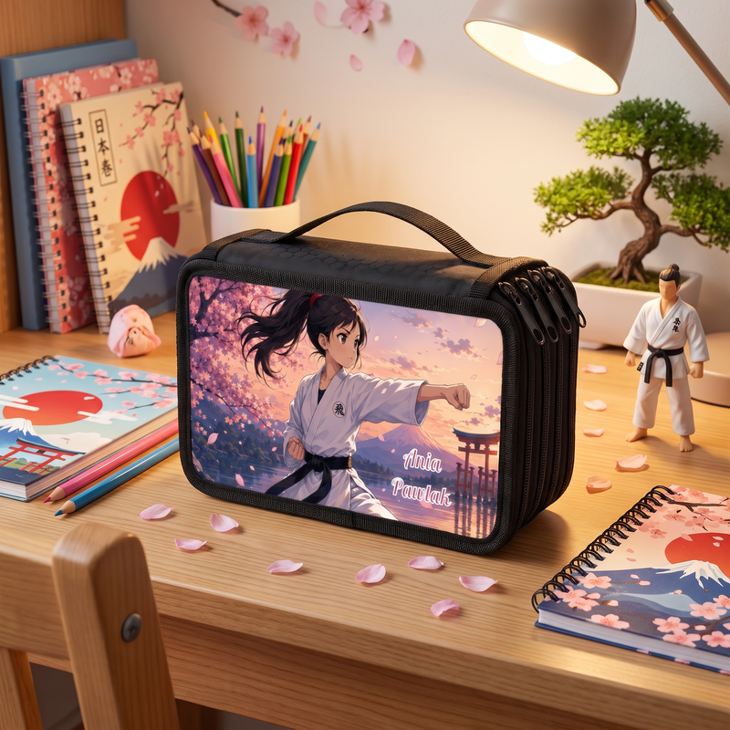 Personalizowany piórnik karate dla dziewczynki z imieniem – Anime Karate