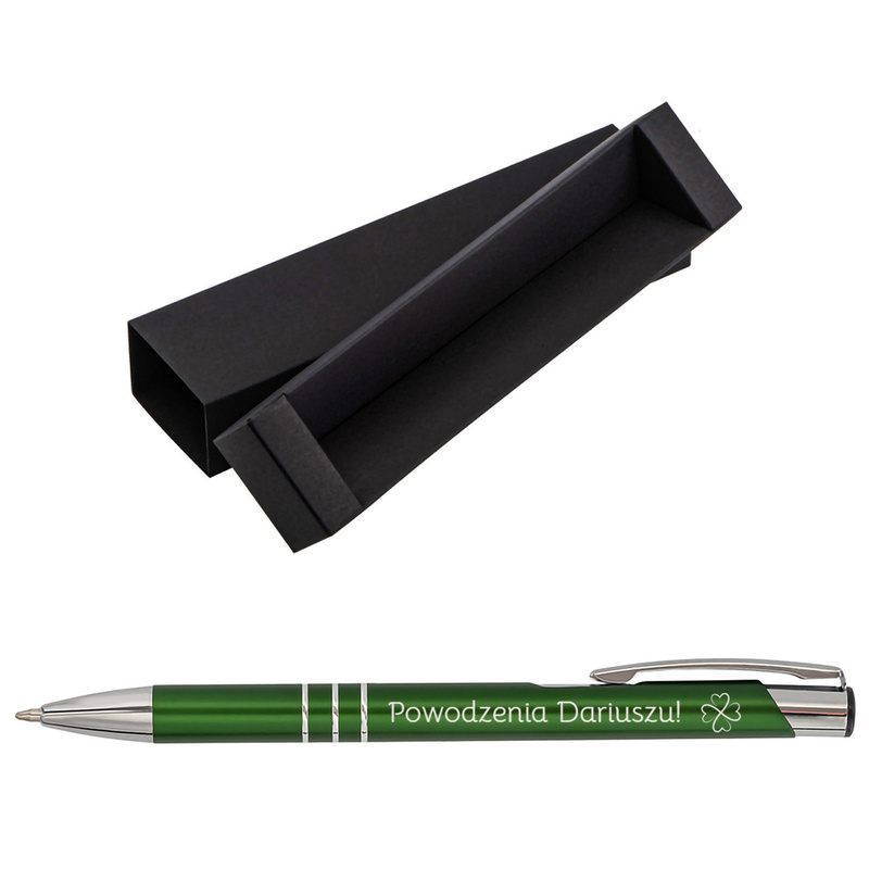Długopis reklamowy / metalowy / Ciemnozielony ze srebrnymi wykończeniami / Dedykacja / Grawer / Twoje Logo