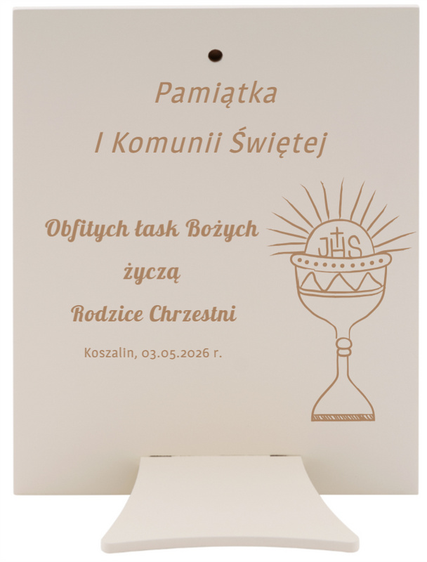 Komunijny obrazek dla chłopca z cytatem Jana Pawła II i grawerem