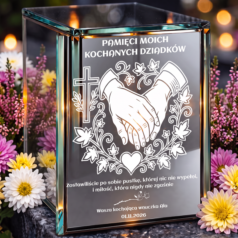 Personalizowany lampion lustrzany 3D LED dla Dziadków z grawerem – „Pamięci moich kochanych Dziadków”