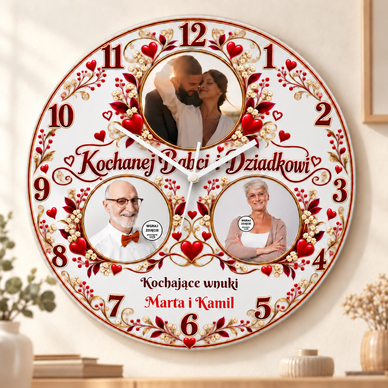Personalizowany zegar ze zdjęciami dla Babci, Dziadka lub Babci i Dziadka 20cm