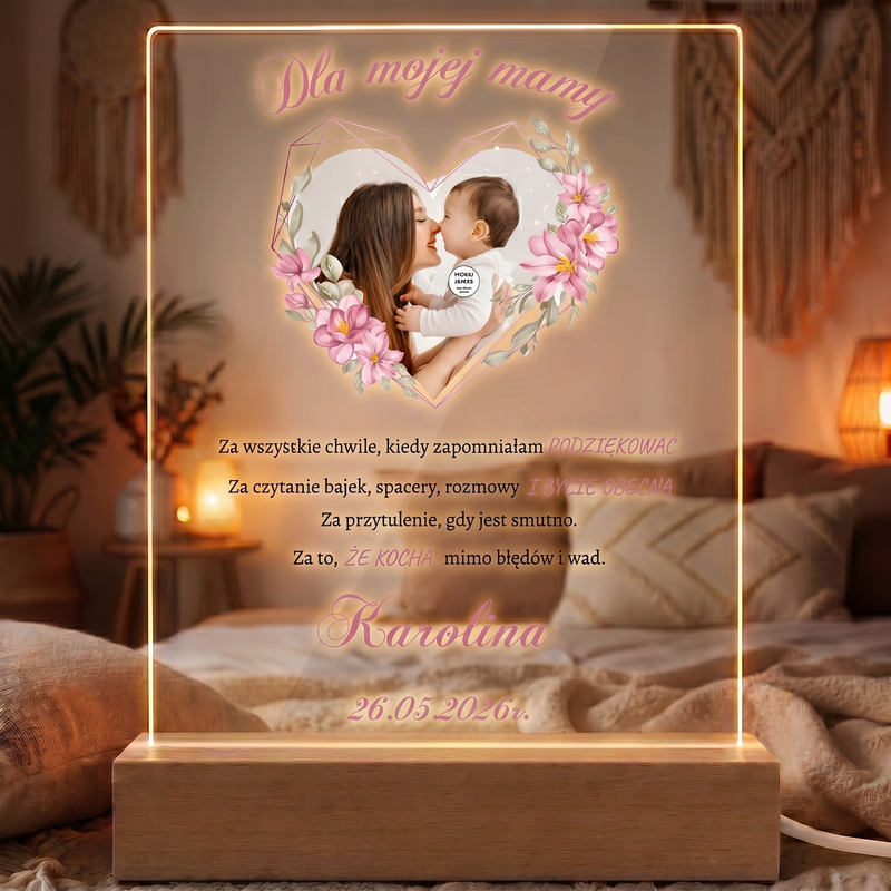 Podświetlana Ramka LED z Akrylu – Dzień Mamy z Personalizacją