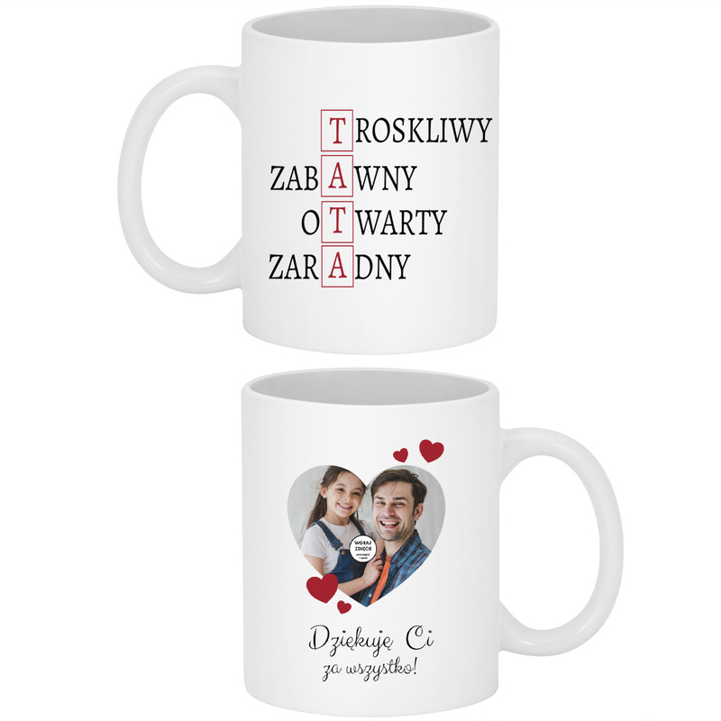 Dzień Ojca: Kubek dla Taty Krzyżówka TATA ze zdjęciem, personalizacja