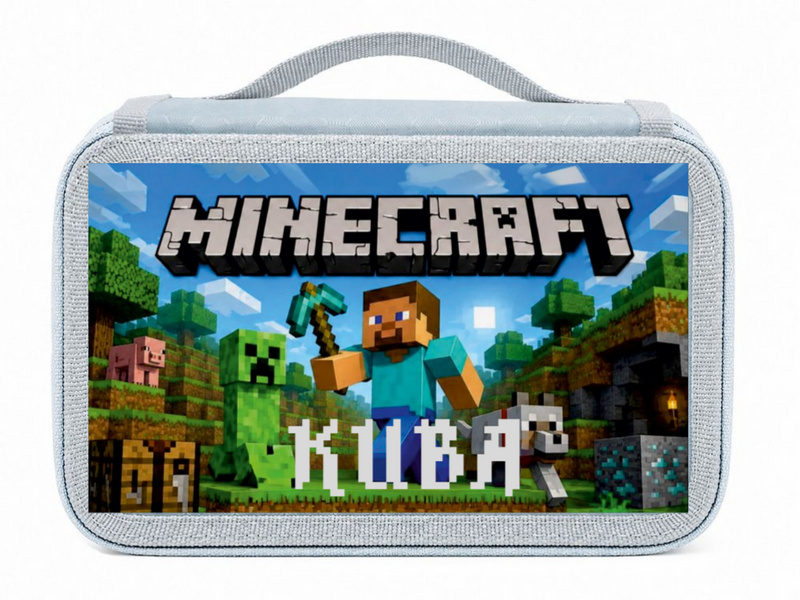 Personalizowany piórnik czterokomorowy z motywem Minecraft i imieniem