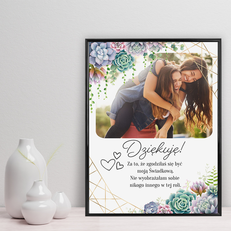 Na ślub: Plakat ze zdjęciem w ramce jako podziękowanie dla świadkowej