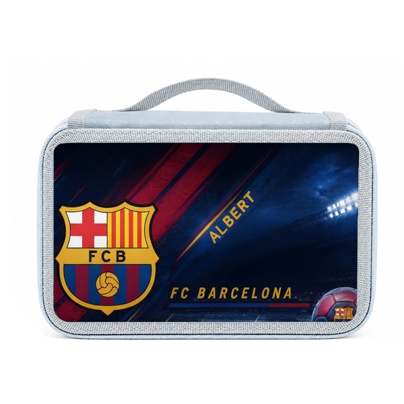 Personalizowany piórnik czterokomorowy FC Barcelona z imieniem – piórnik dla fana piłki nożnej