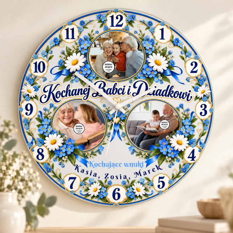 Personalizowany zegar ze zdjęciami dla Babci, Dziadka lub Babci i Dziadka 20cm