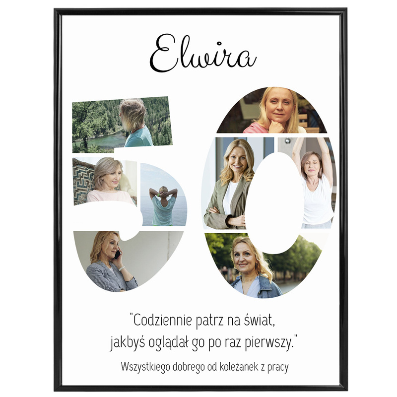 Personalizowany plakat na 50 urodziny ze zdjęciami w ramce