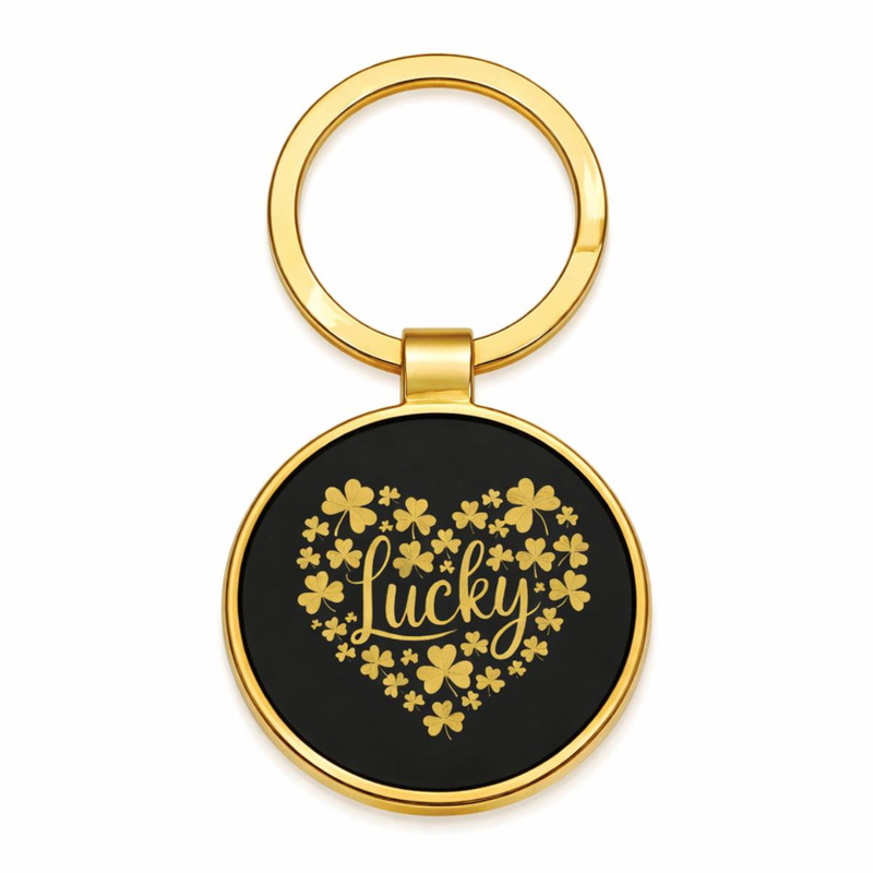 Metalowy brelok do kluczy Lucky – czarno-złoty, personalizowany