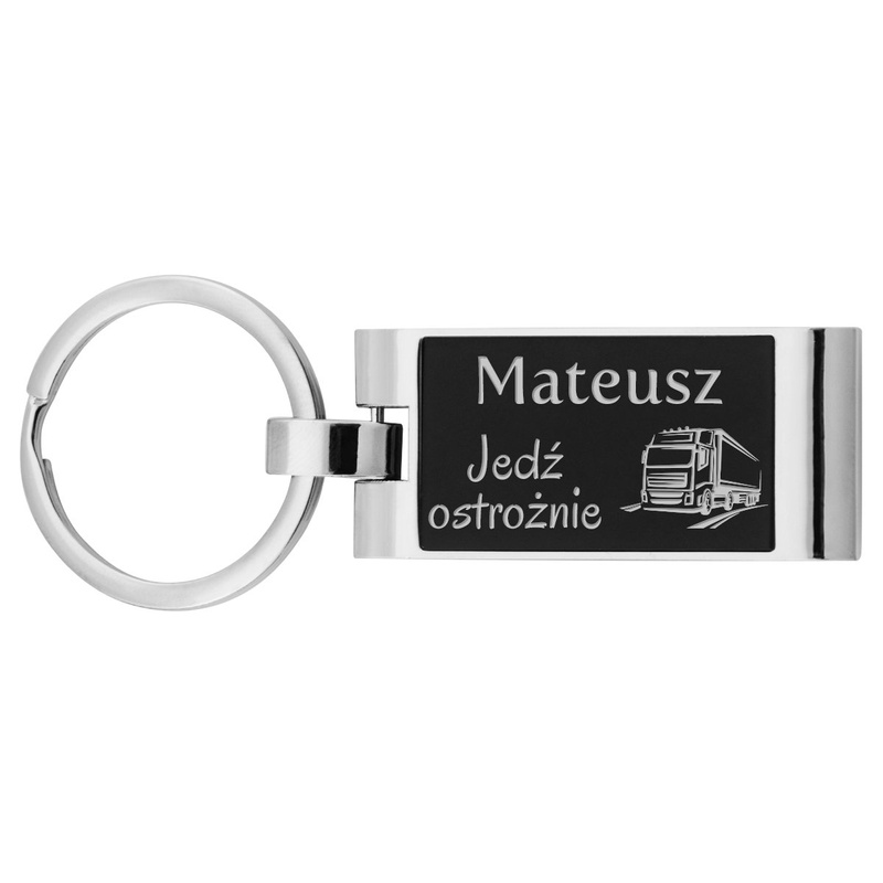 Personalizowany metalowy brelok czarno-srebrny z grawerem