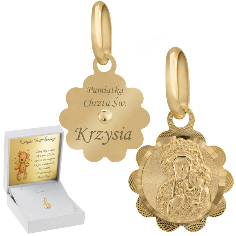 Złoty medalik / Matka Boska Częstochowska / pr. 585 / Personalizacja / Prezent na chrzest dla chłopca