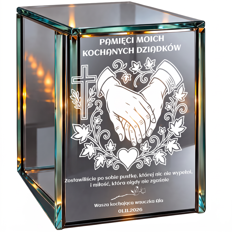 Personalizowany lampion lustrzany 3D LED dla Dziadków z grawerem – „Pamięci moich kochanych Dziadków”