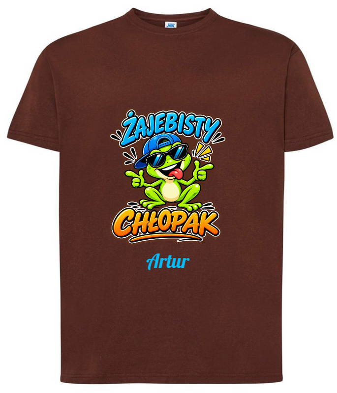 Personalizowana koszulka męska „Zajebisty Chłopak” – brązowy T-shirt z imieniem